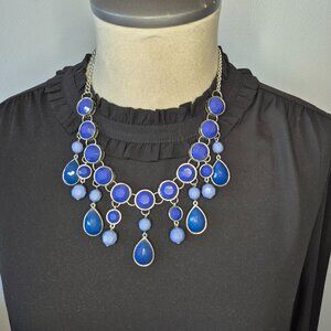 CLEARANCE Statement Necklace Blue and Silver Tone